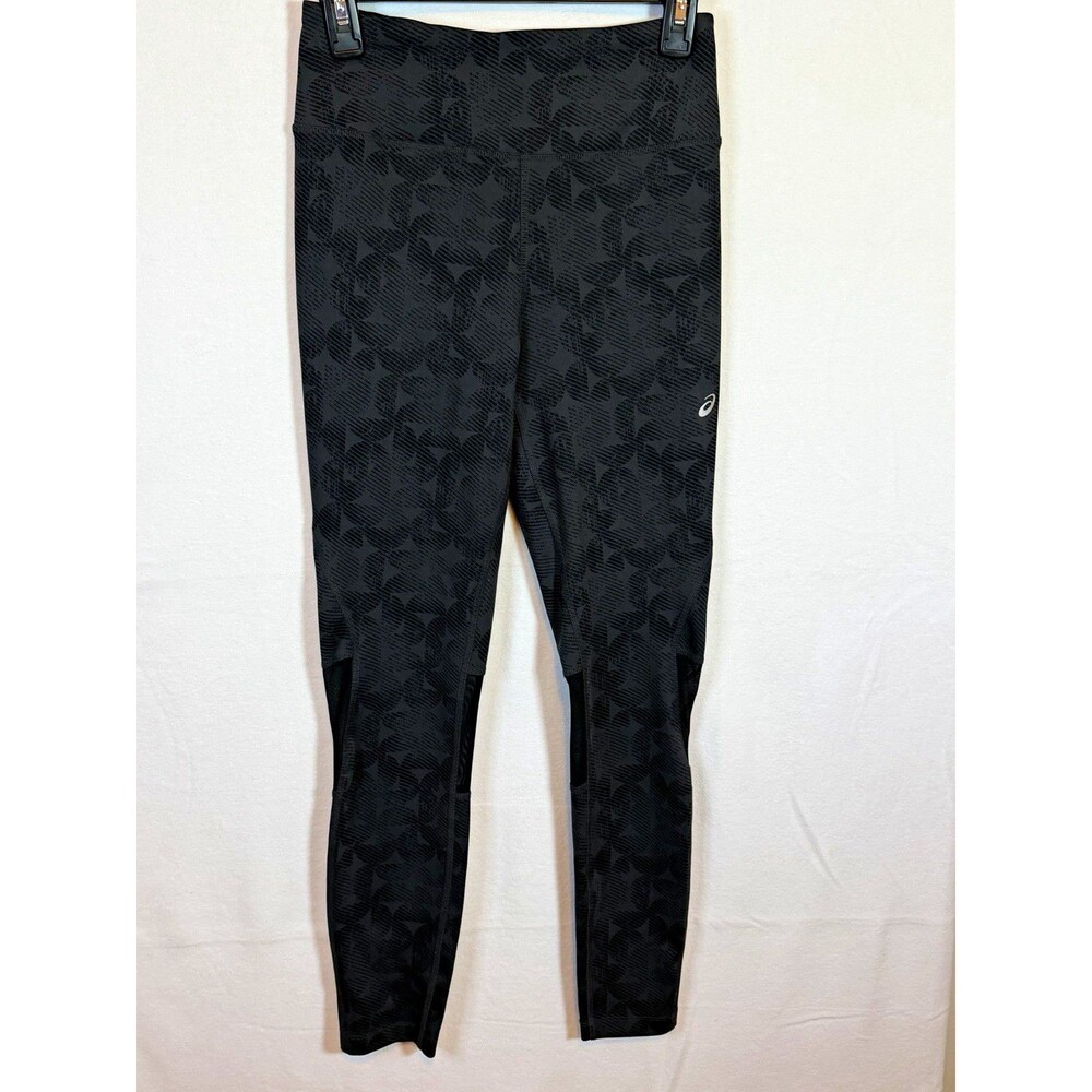 ASICS Women's Ankle Leggings S Black Geometric Logo Stretch Elastic Waist